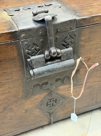 A Korean wrought-iron mounted wooden coin chest (Ton-Kwe), Joseon, 18/19th C.