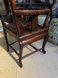A set of six fine Chinese marble-inset hongmu chairs, 19th C.