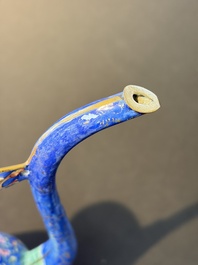A Chinese Canton blue-ground enamel ewer and cover with floral design, 19th C.