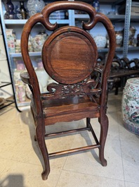 A set of six fine Chinese marble-inset hongmu chairs, 19th C.