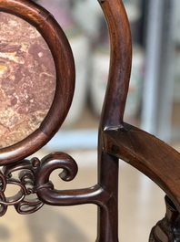 A set of six fine Chinese marble-inset hongmu chairs, 19th C.