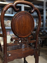 A set of six fine Chinese marble-inset hongmu chairs, 19th C.