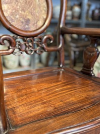 A set of six fine Chinese marble-inset hongmu chairs, 19th C.