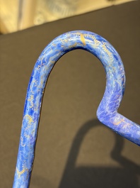 A Chinese Canton blue-ground enamel ewer and cover with floral design, 19th C.