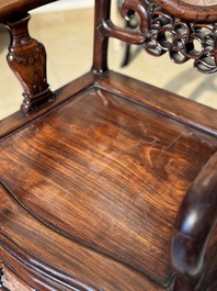 A set of six fine Chinese marble-inset hongmu chairs, 19th C.