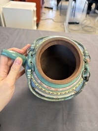 Two Chinese enamelled Yixing stoneware teapots, 19th C.
