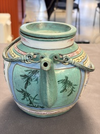 Two Chinese enamelled Yixing stoneware teapots, 19th C.
