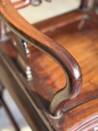 A set of six fine Chinese marble-inset hongmu chairs, 19th C.