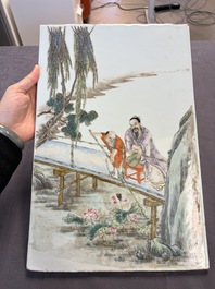 Two Chinese famille rose 'Li Bai 李白' and 'Zhou Dunyi 周敦頤' plaques, one after Wang Dafan 王大凡 and dated 1927, 20th C.