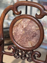 A set of six fine Chinese marble-inset hongmu chairs, 19th C.