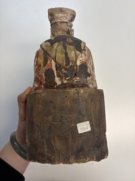 Eight Chinese carved wooden sculptures with traces of polychromy and gilding, 19th C.