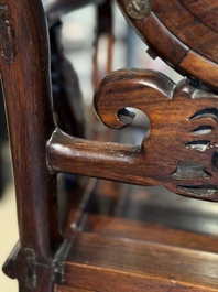 A set of six fine Chinese marble-inset hongmu chairs, 19th C.