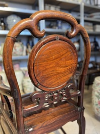 A set of six fine Chinese marble-inset hongmu chairs, 19th C.