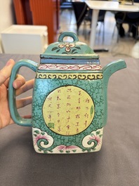 Two Chinese enamelled Yixing stoneware teapots, 19th C.