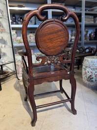 A set of six fine Chinese marble-inset hongmu chairs, 19th C.