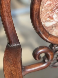 A set of six fine Chinese marble-inset hongmu chairs, 19th C.