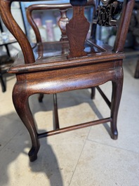 A set of six fine Chinese marble-inset hongmu chairs, 19th C.