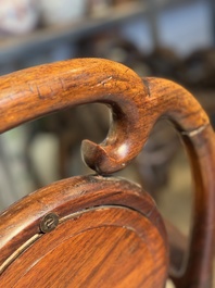 A set of six fine Chinese marble-inset hongmu chairs, 19th C.