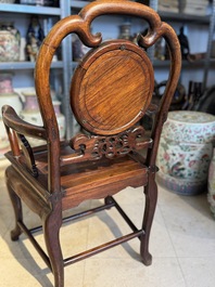 A set of six fine Chinese marble-inset hongmu chairs, 19th C.