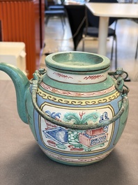 Two Chinese enamelled Yixing stoneware teapots, 19th C.