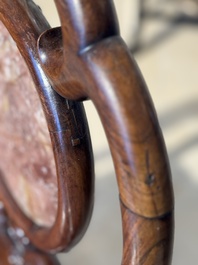 A set of six fine Chinese marble-inset hongmu chairs, 19th C.