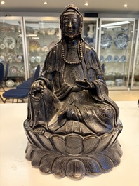 A Chinese bronze Bodhisattva seated on a lotus throne, 20th C.