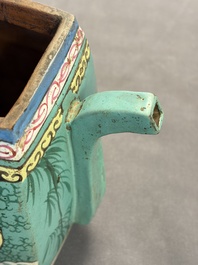 Two Chinese enamelled Yixing stoneware teapots, 19th C.