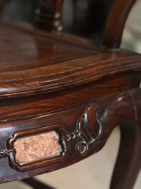 A set of six fine Chinese marble-inset hongmu chairs, 19th C.