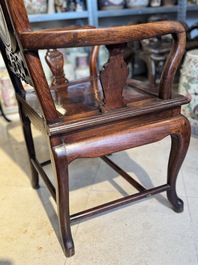 A set of six fine Chinese marble-inset hongmu chairs, 19th C.
