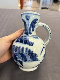 A Japanese blue and white vase, a jug and a bowl, 17th C. and later