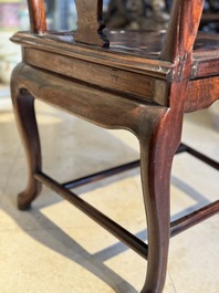 A set of six fine Chinese marble-inset hongmu chairs, 19th C.