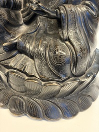 A Chinese bronze Bodhisattva seated on a lotus throne, 20th C.