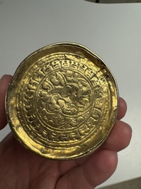 A fine Tibetan gilt-bronze box and cover with repouss&eacute; scroll decoration, 18th C.