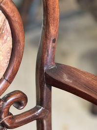 A set of six fine Chinese marble-inset hongmu chairs, 19th C.