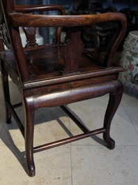 A set of six fine Chinese marble-inset hongmu chairs, 19th C.