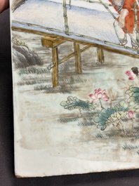 Two Chinese famille rose 'Li Bai 李白' and 'Zhou Dunyi 周敦頤' plaques, one after Wang Dafan 王大凡 and dated 1927, 20th C.