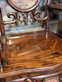 A set of six fine Chinese marble-inset hongmu chairs, 19th C.