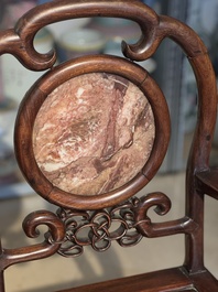 A set of six fine Chinese marble-inset hongmu chairs, 19th C.