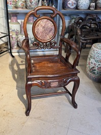 A set of six fine Chinese marble-inset hongmu chairs, 19th C.