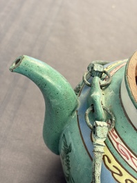 Two Chinese enamelled Yixing stoneware teapots, 19th C.