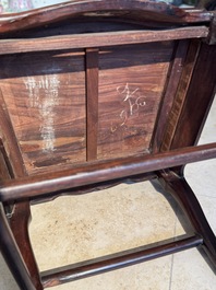 A set of six fine Chinese marble-inset hongmu chairs, 19th C.