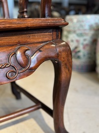 A set of six fine Chinese marble-inset hongmu chairs, 19th C.