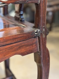 A set of six fine Chinese marble-inset hongmu chairs, 19th C.