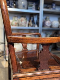 A set of six fine Chinese marble-inset hongmu chairs, 19th C.