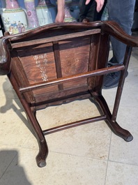 A set of six fine Chinese marble-inset hongmu chairs, 19th C.