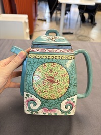 Two Chinese enamelled Yixing stoneware teapots, 19th C.