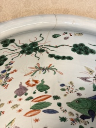 A fine famille verte-style 'Mythical Beasts and Fish' scroll pot or jardini&egrave;re, Samson, Paris, 19th C.