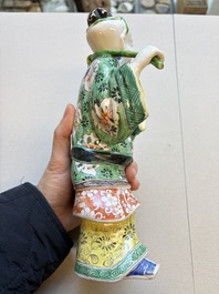 Three famille verte-style and verte biscuit-style teapots, a wine pot and a model of Dongfang Shuo, Samson, Paris, Ding mark, 19th C.