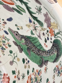 A fine famille verte-style 'Mythical Beasts and Fish' scroll pot or jardini&egrave;re, Samson, Paris, 19th C.