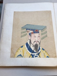A brocade-bound album of portraits of Chinese emperors, accompanied by biographical texts, 18th C.